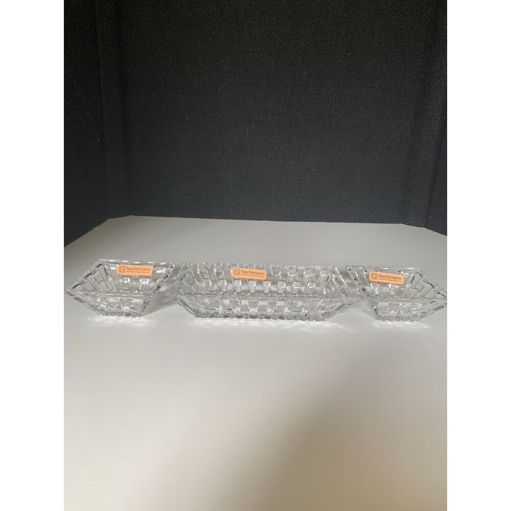 Nachtmann Square Rectangle Bowl Set Of 3 Crystal Trays Relish Condiments Decor